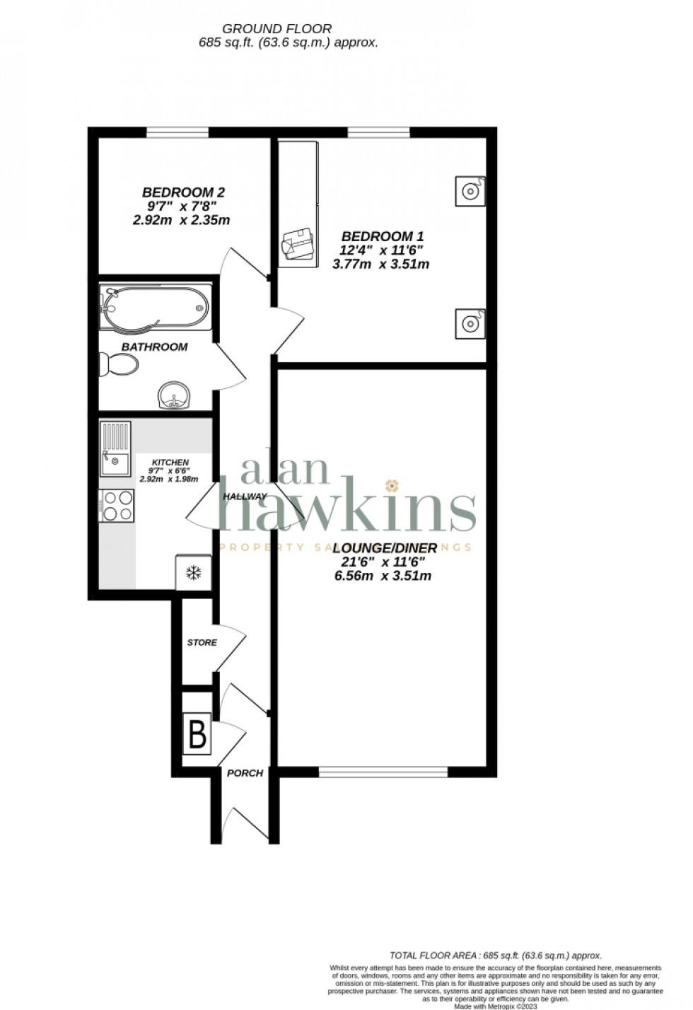 Floorplan for 6 Rose Court, Royal Wootton Bassett, Swindon, Wiltshire, SN4 8DN, UK