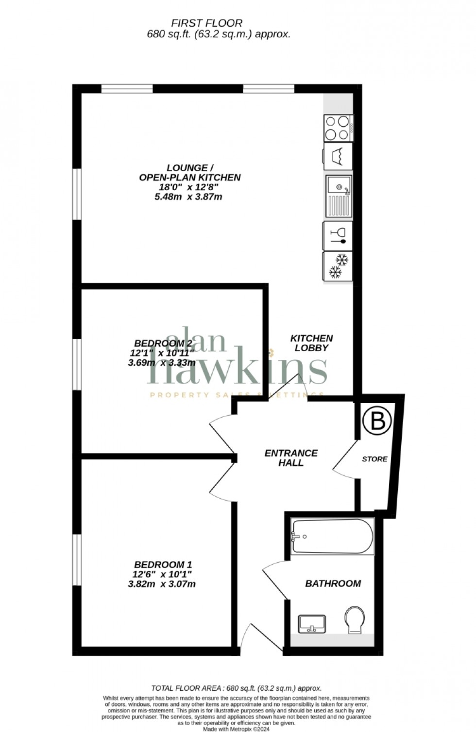Floorplan for 1B Potters Walk High Street, Royal Wootton Bassett, Swindon, Wiltshire, SN4 7AY, UK
